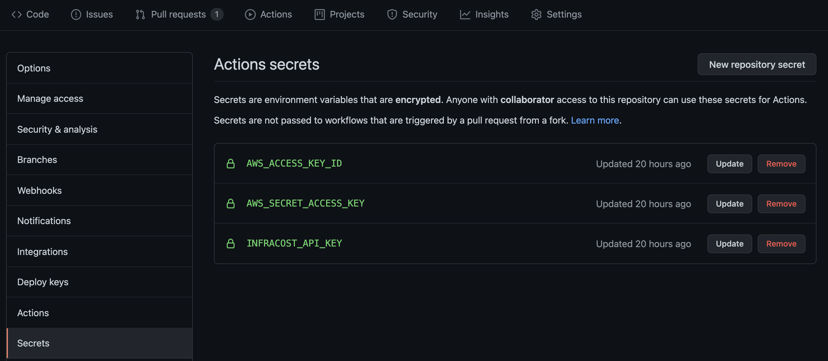 Credentials needed by the GitHub action workflow stored in a vault