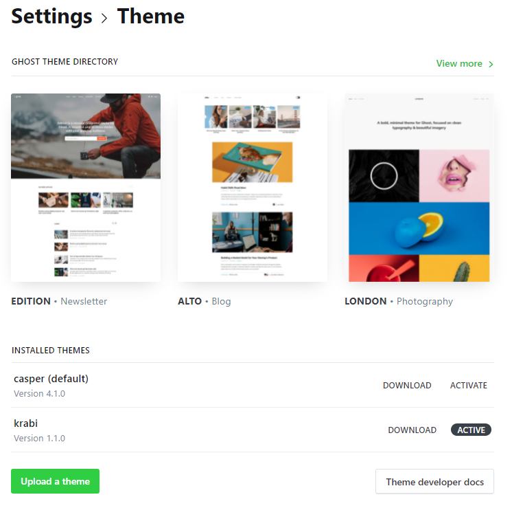 Configure a theme in Ghost